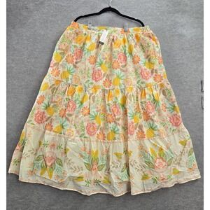 Rachel Zoe Women Skirt 4 Yellow Floral Maxi A Line‎ Pineapple Print Allover NWT